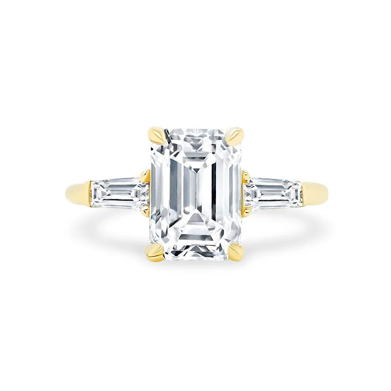 women’s engagement rings with aquamarine-Emerald Cut with Tapered Baguette Cut Side Stones