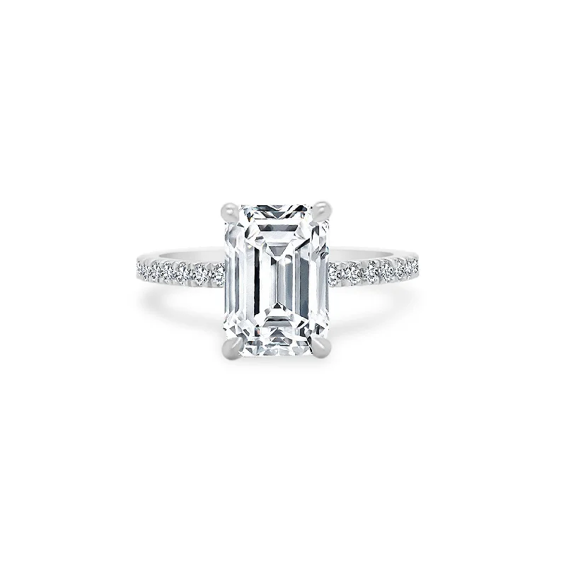 engagement rings with emerald and diamonds-Emerald Cut Solitaire on Diamond Band