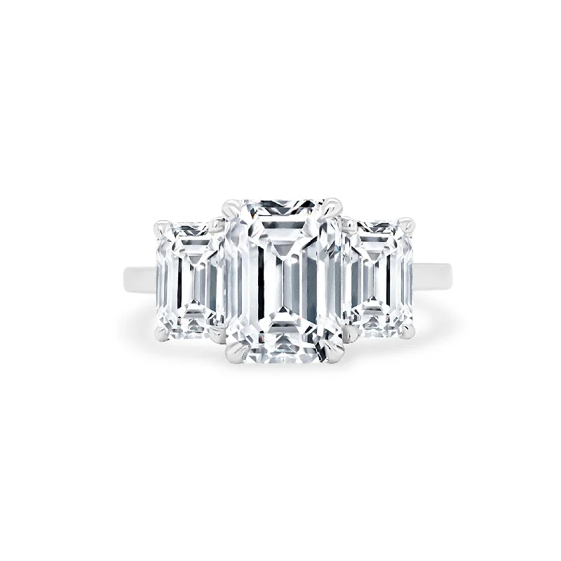 antique-inspired wedding rings-Triple Emerald Cut