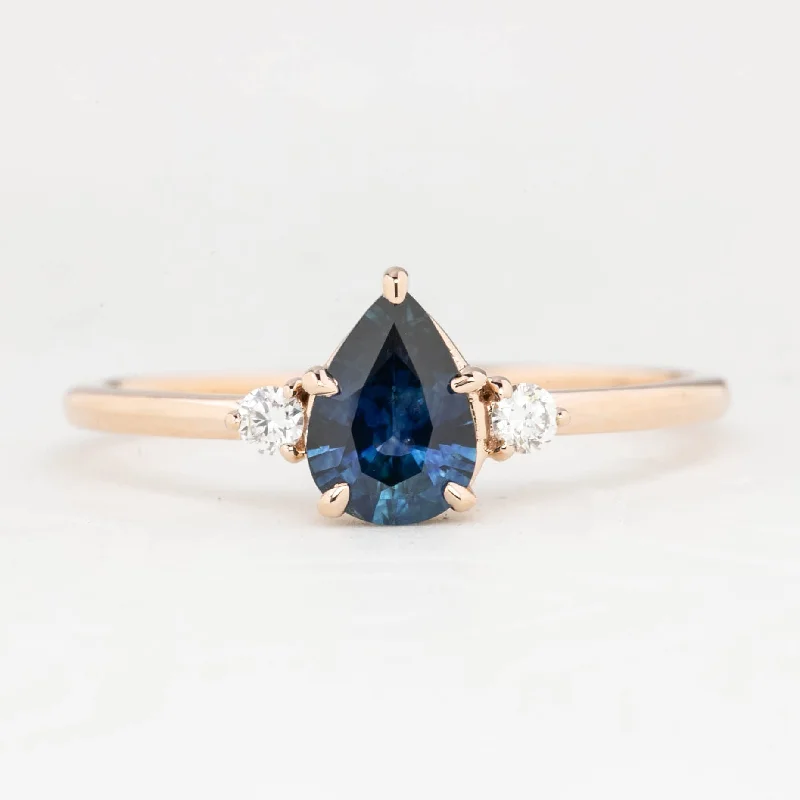 men’s wedding rings with gold-Emilie Ring 0.72ct Pear Teal Montana Sapphire, 14k Rose Gold (One of a kind)