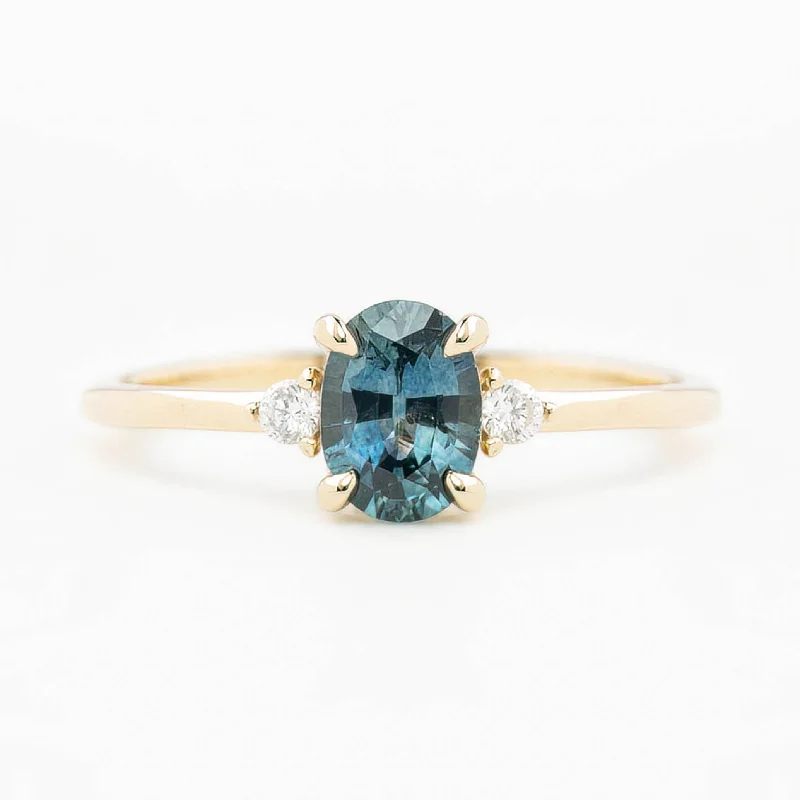 engagement rings with round diamonds-Emilie Ring 0.84ct Blue Green Montana Sapphire, 14K Yellow Gold (One of a kind)