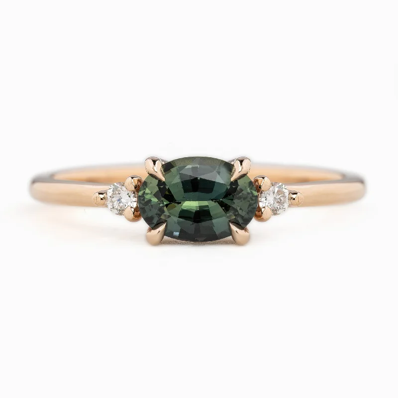 trendy gold wedding rings-Emilie Ring 0.88ct Green Madagascar Sapphire, 14k Rose Gold (One of a kind)