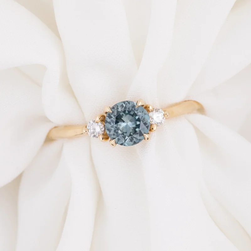 personalized gold engagement rings-Emilie Ring 0.95ct Blue Green Montana Sapphire, 14k Yellow Gold (One of a kind)