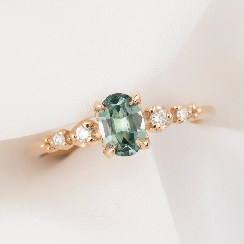 custom-designed engagement rings-Estel Fleur Four Prongs Ring 0.74ct Blue Green Montana Sapphire, 14K Rose Gold (One of a kind)