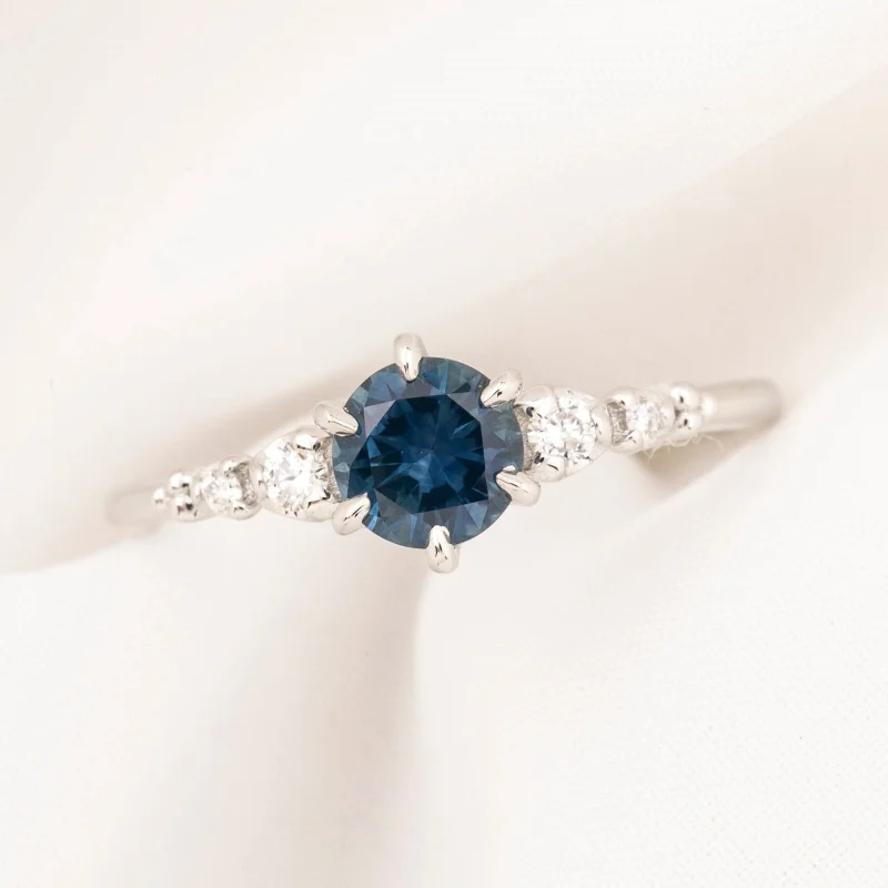 engagement rings with rubies for women-Estel Fleur Six Prongs Ring 0.75ct Blue Green Montana Sapphire, 14k White Gold (One of a kind)