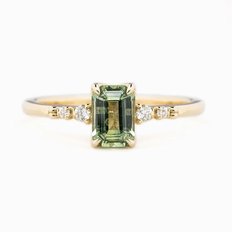 wedding bands for women with opal stones-Estel Luxe Ring 0.83ct Light Green Montana Sapphire, 14k Yellow Gold (One of a kind)