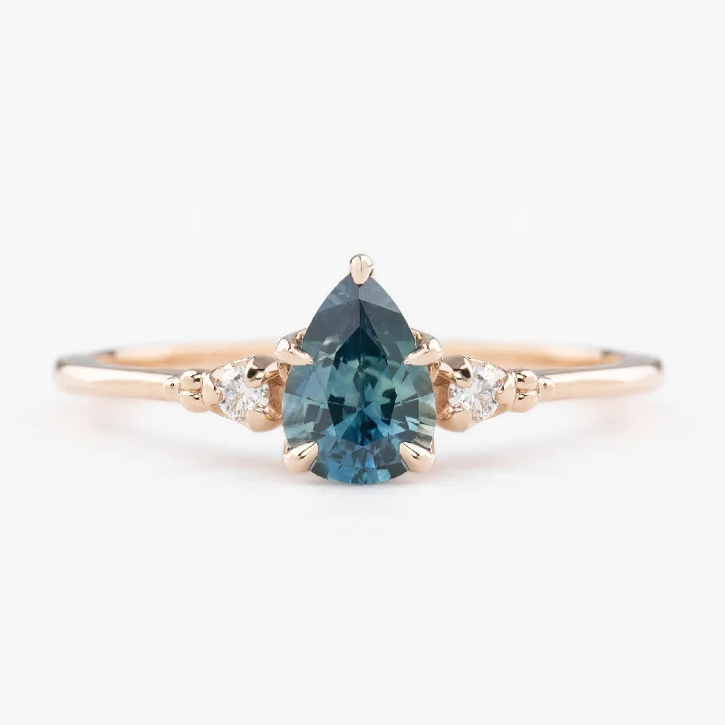 gold rings for men with black diamonds-Estel Ring 0.77ct Blue Green Pear Montana Sapphire, 14K Rose Gold (One of a kind)