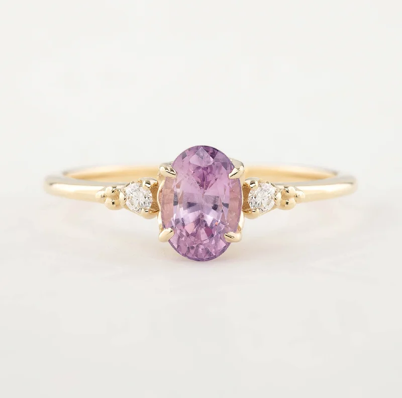 silver wedding bands with diamonds-Estel Ring 1.13ct Oval Pink Sapphire, 14k Yellow Gold (One of a kind)