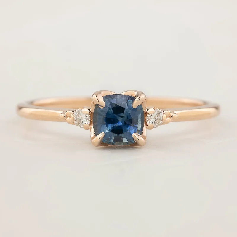 platinum wedding bands for women-Estel Ring - 0.76ct Cushion Cut Blue Montana Sapphire, 14k Rose Gold (One of a kind)