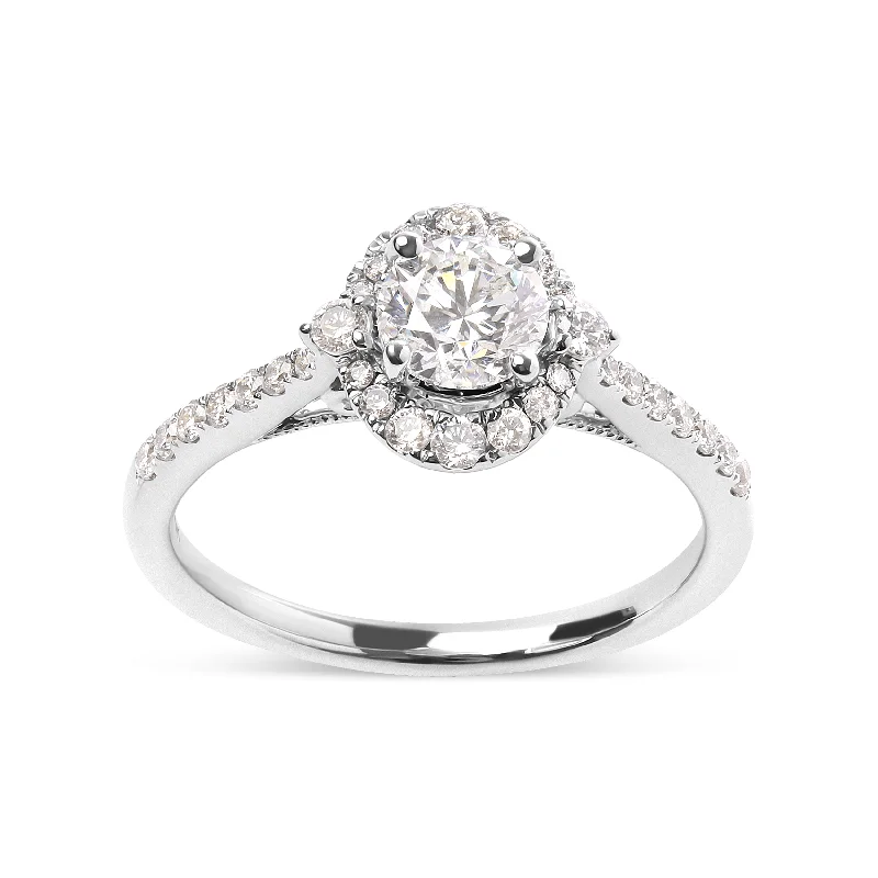 unique rings for men with diamonds-GIA Certified 14k White Gold 4/5 Cttw Diamond Halo Engagement Ring