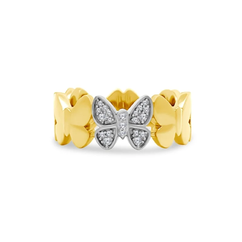 engagement rings with three stones-Gold & Diamond Butterfly Ring