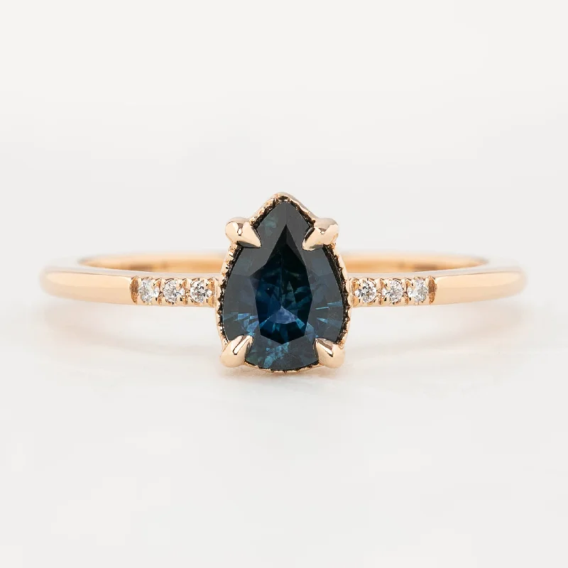 wedding bands for women with opal stones-Grace Ring 0.73ct Pear Cut Teal Blue Montana Sapphire, 14k Rose Gold (One of a kind)