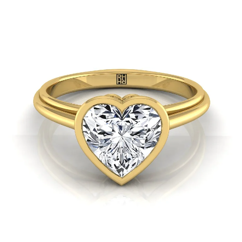 sapphire engagement rings for men-18K Yellow Gold Heart Shape Center  Bezel Halo Cathedral Solitaire Engagement Ring