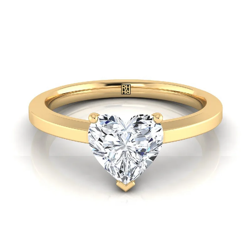 personalized gold engagement rings for men-18K Yellow Gold Heart Shape Center  Beveled Edge Comfort Style Bright Finish Solitaire Engagement Ring