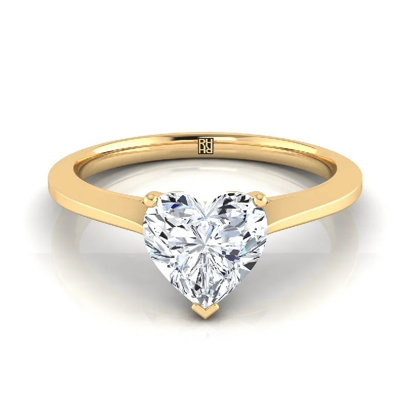 wedding bands for women with rubies-18K Yellow Gold Heart Shape Center  Timeless Solitaire Comfort Fit Engagement Ring