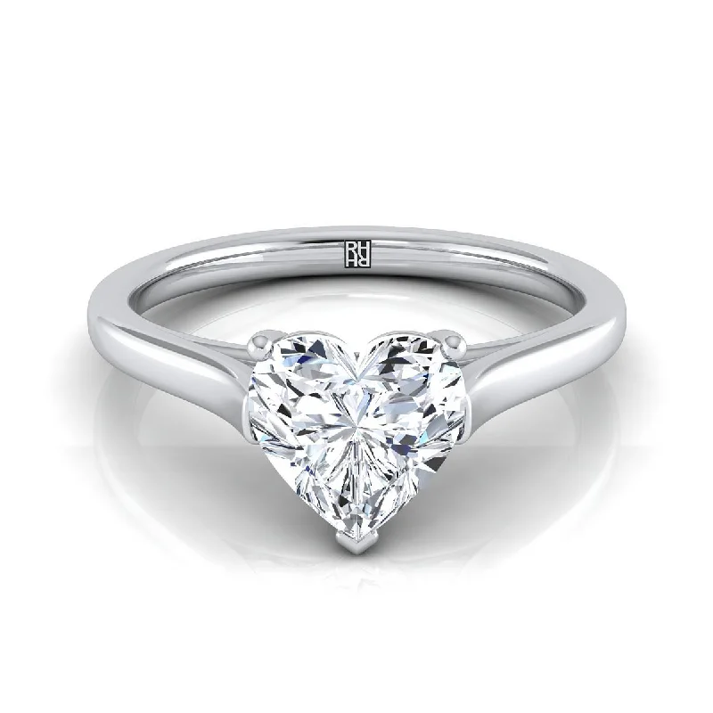 diamond solitaire engagement rings for women-18K White Gold Heart Shape Center  Elegant Cathedral Solitaire Engagement Ring