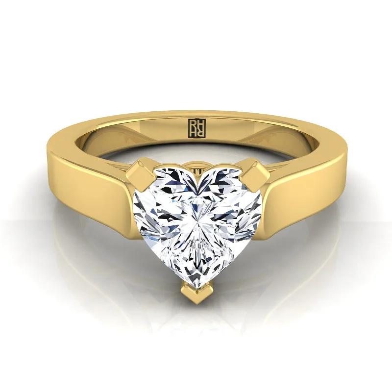 gold wedding bands with small diamonds-18K Yellow Gold Heart Shape Center  Cathedral Style Solitaire Engagement Ring