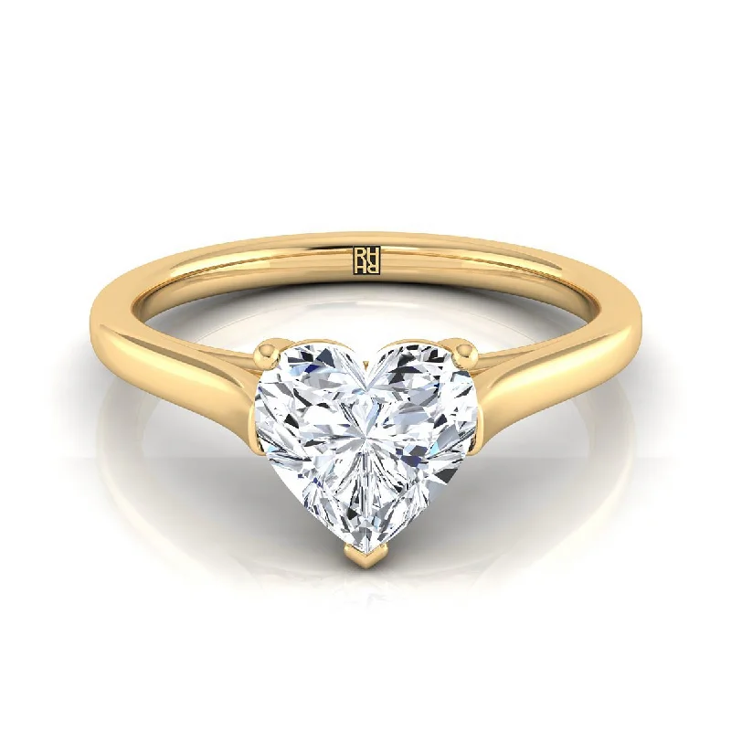 statement diamond rings for women-18K Yellow Gold Heart Shape Center  Elegant Cathedral Solitaire Engagement Ring