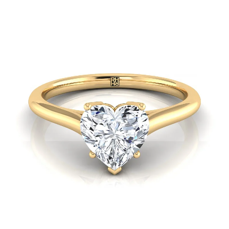 vintage engagement rings for men with diamonds-18K Yellow Gold Heart Shape Center  Cathedral Style Comfort Fit Solitaire Engagement Ring