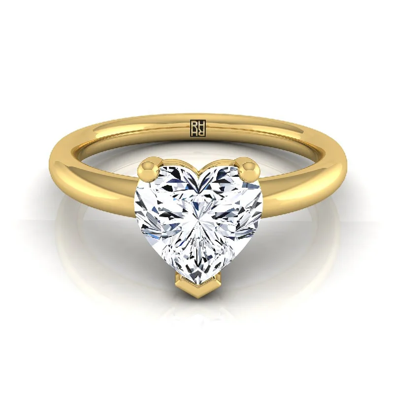 wedding bands for couples with gemstones-18K Yellow Gold Heart Shape Center Rounded Comfort Fit Solitaire Engagement Ring