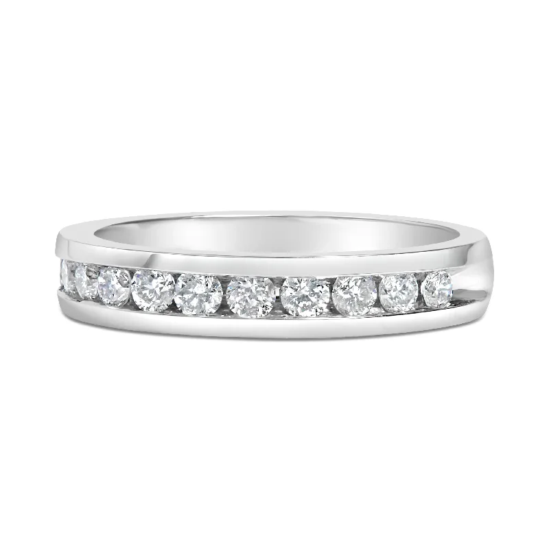 unique wedding bands for women-IGI Certified 1/2 Cttw Round Brilliant Cut Diamond 18K White Gold Channel Set Eternity Style Wedding Band Ring