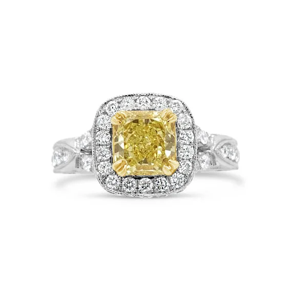 men’s rings with cubic zirconia-Intricate Setting Radiant-cut Yellow Diamond Engagement Ring