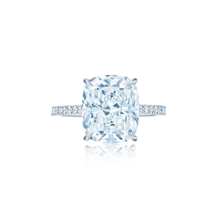 men’s rings with cubic zirconia-Kwiat Cushion™ Diamond Engagement Ring with a Thin Pavé Diamond Band