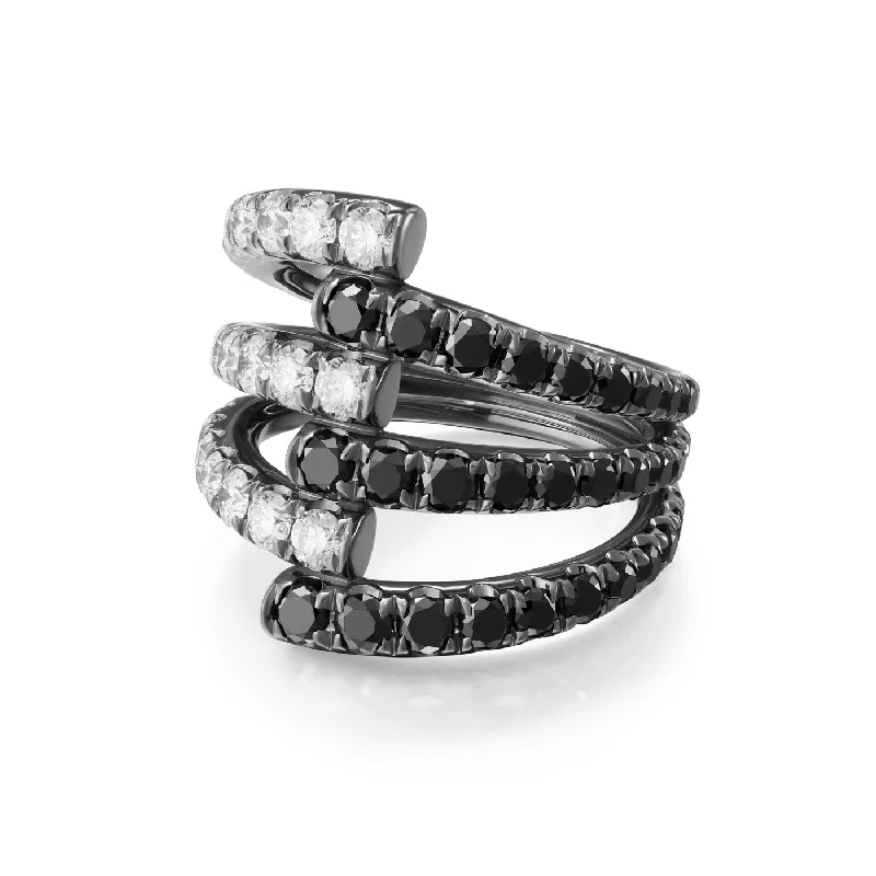 wedding bands with diamonds for petite hands-LOLA TRIPLE RING (Black Diamond)