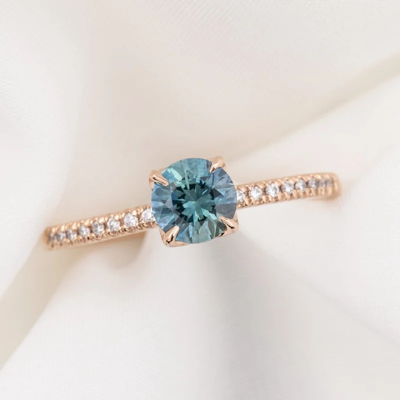 diamond engagement rings for men-Maria Ring 0.75ct Blue Green Montana Sapphire, 14k Rose Gold (One of a kind)