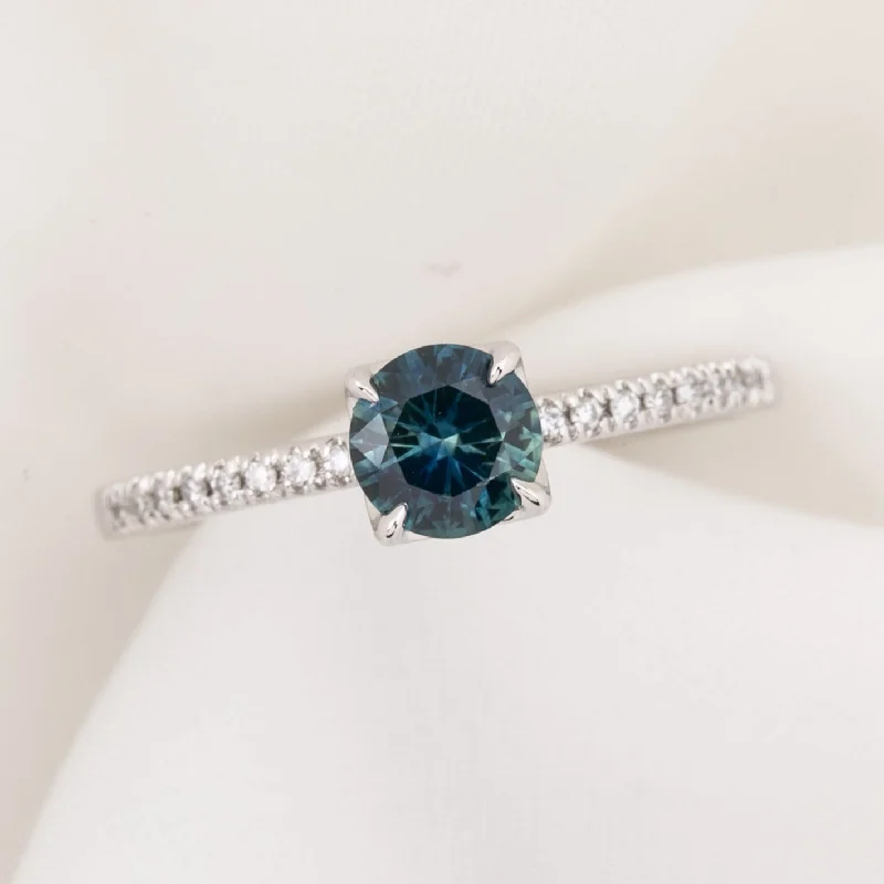 rose gold wedding bands for women-Maria Ring 0.75ct Blue Green Montana Sapphire, 14k White Gold (One of a kind)