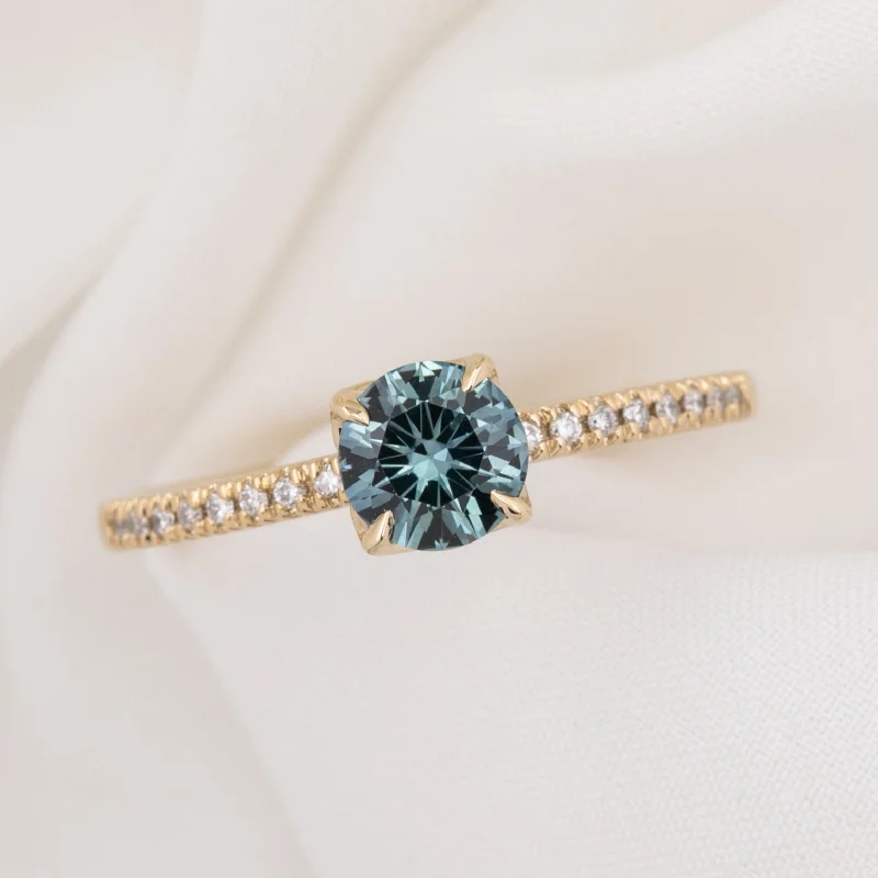 simple silver engagement rings-Maria Ring 0.75ct Blue Green Montana Sapphire, 14k Yellow Gold (One of a kind)