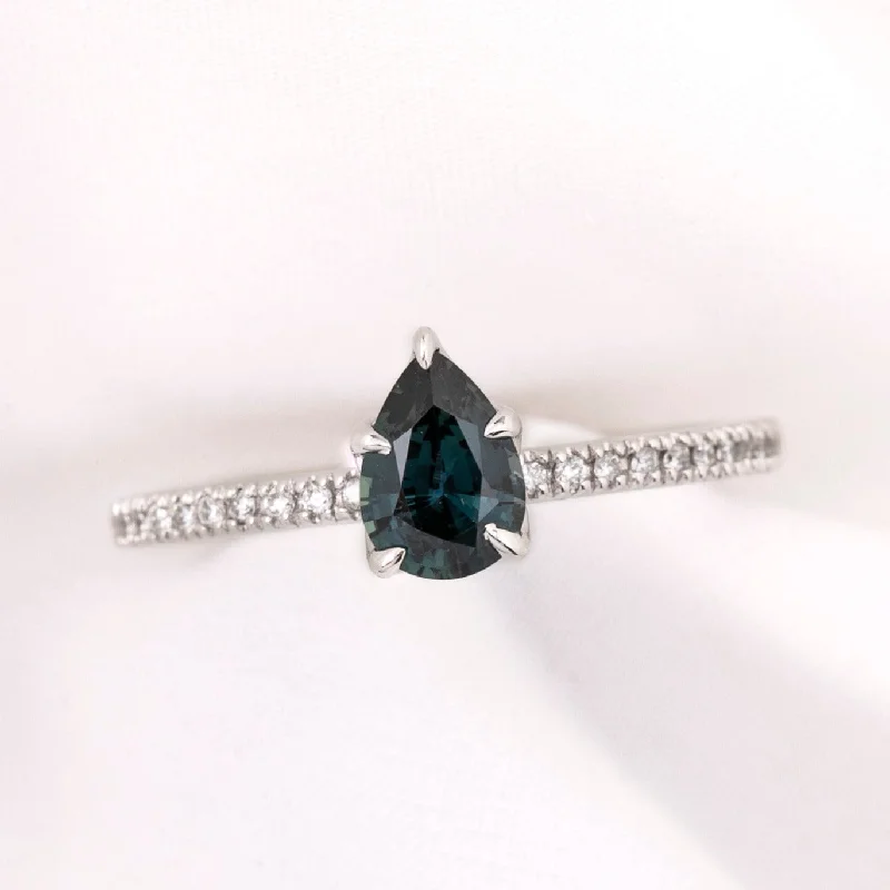 engagement rings with a diamond center stone-Maria Ring 0.81ct Blue Green Madagascar Sapphire, 14k White Gold (One of a kind)