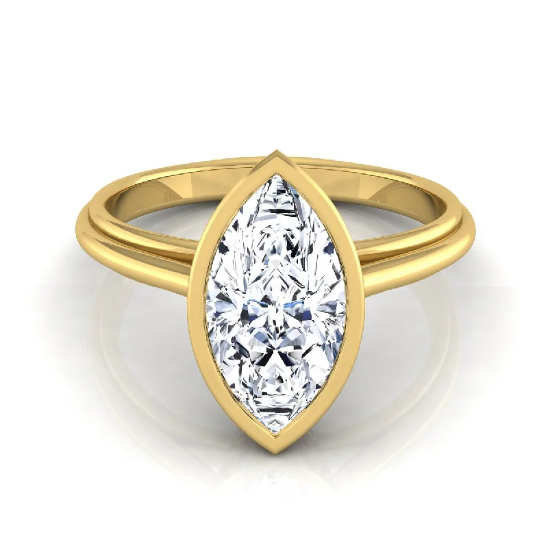 women’s rings with cushion-cut diamonds-18K Yellow Gold Marquise   Bezel Halo Cathedral Solitaire Engagement Ring