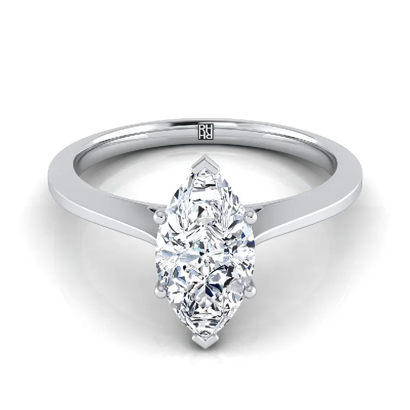 rings for women with ruby stones-18K White Gold Marquise   Timeless Solitaire Comfort Fit Engagement Ring