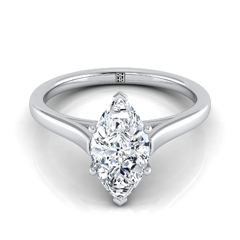 women’s promise rings with engravings-18K White Gold Marquise   Elegant Cathedral Solitaire Engagement Ring