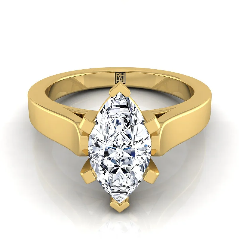 solitaire wedding rings for women-18K Yellow Gold Marquise   Cathedral Style Solitaire Engagement Ring