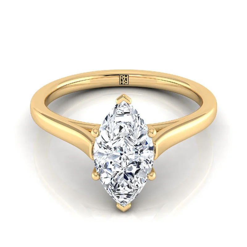 rings for men with emeralds-18K Yellow Gold Marquise   Elegant Cathedral Solitaire Engagement Ring