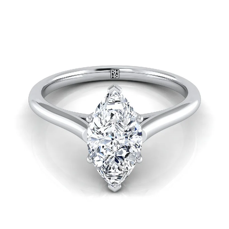 modern gold rings for men-18K White Gold Marquise   Cathedral Style Comfort Fit Solitaire Engagement Ring