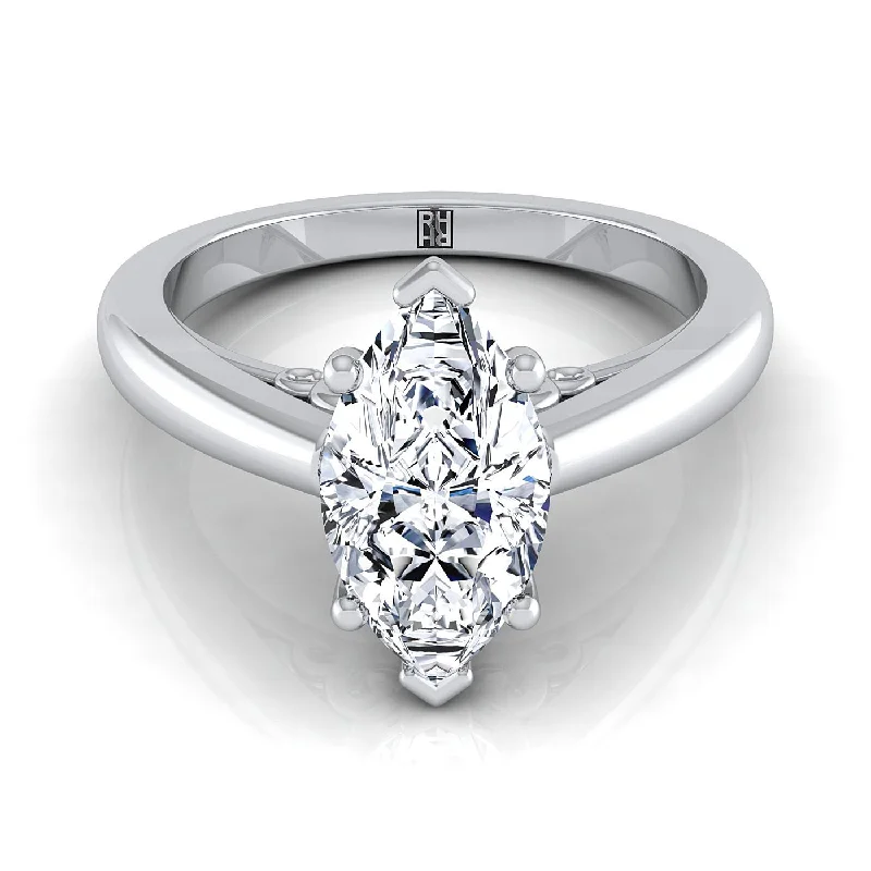 modern silver engagement rings-18K White Gold Marquise  Scroll Gallery Comfort Fit Solitaire Engagement Ring