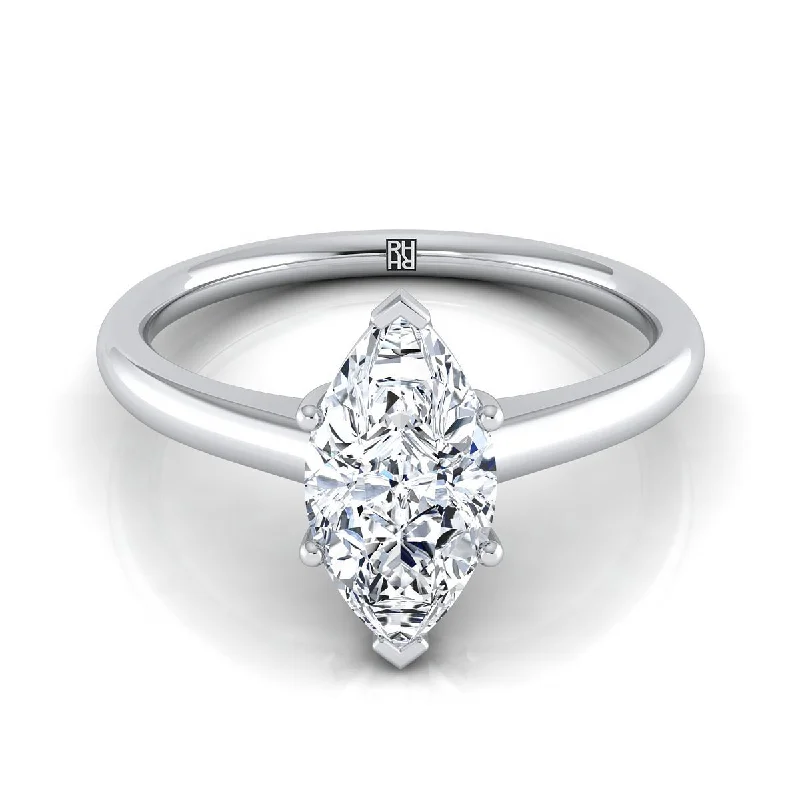 vintage gold engagement rings-18K White Gold Marquise  Contemporary Comfort Fit Solitaire Engagement Ring