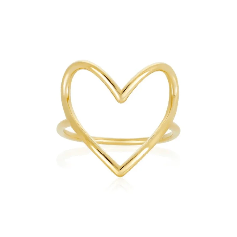 stackable wedding bands for women-Open Heart Gold Ring