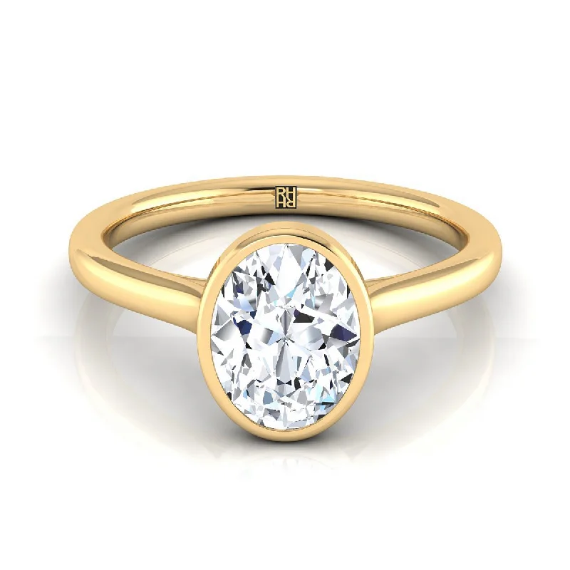 modern engagement rings with sapphire-18K Yellow Gold Oval  Simple Bezel Solitaire Engagement Ring