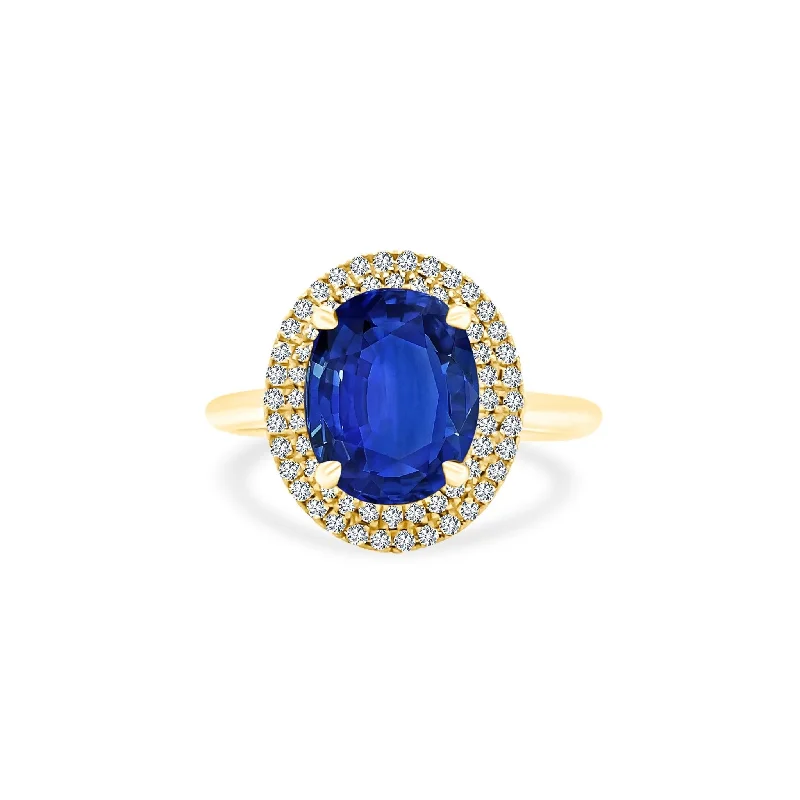 vintage diamond rings for men-Oval Cut Sapphire Solitaire with Double Halo