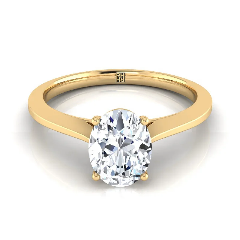 wedding bands with large diamonds-18K Yellow Gold Oval  Timeless Solitaire Comfort Fit Engagement Ring