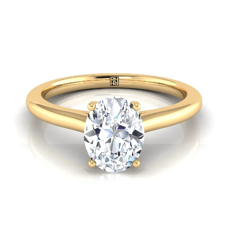 silver engagement rings with gemstones-18K Yellow Gold Oval  Pinched Comfort Fit Claw Prong Solitaire Engagement Ring