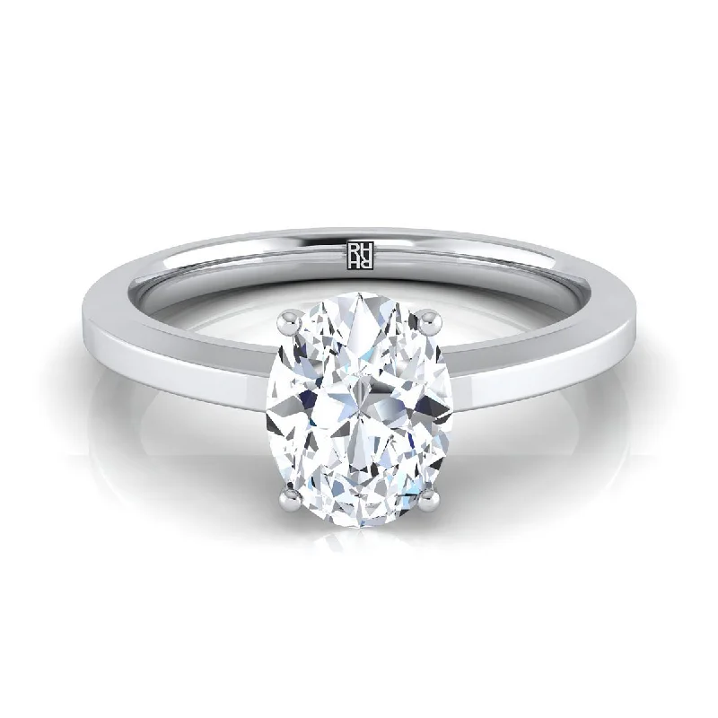 antique-inspired wedding rings-18K White Gold Oval  Beveled Edge Comfort Style Bright Finish Solitaire Engagement Ring