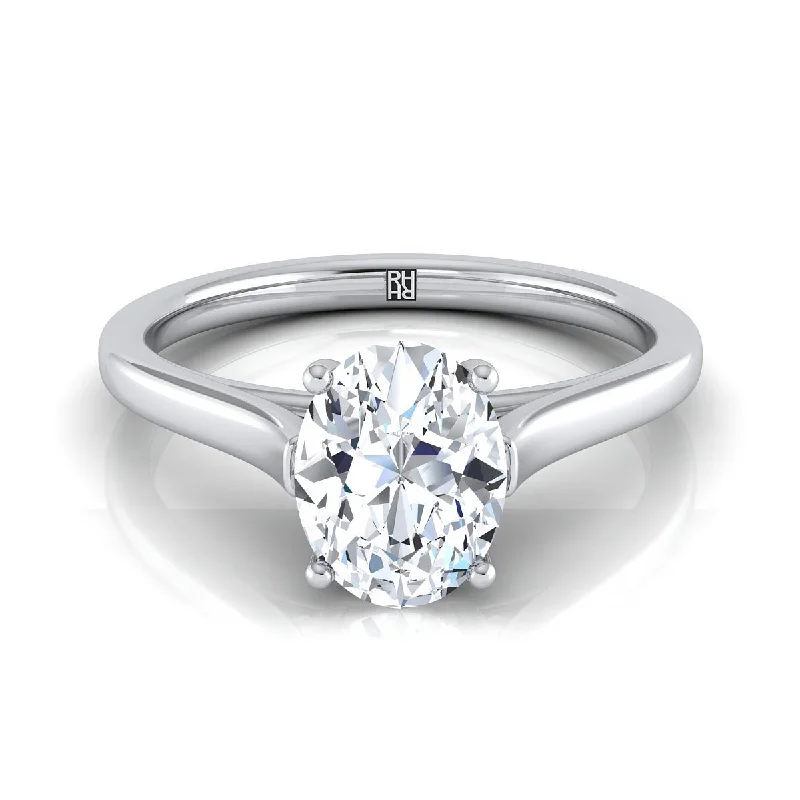 wedding bands with diamonds for petite hands-18K White Gold Oval  Elegant Cathedral Solitaire Engagement Ring