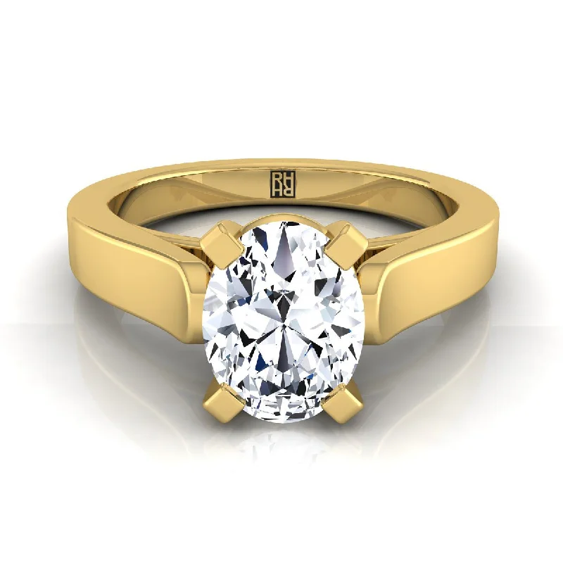 gold rings for men with black diamonds-18K Yellow Gold Oval  Cathedral Style Solitaire Engagement Ring