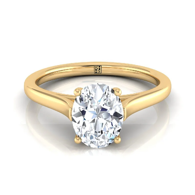 women’s rings with diamonds and sapphires-18K Yellow Gold Oval  Elegant Cathedral Solitaire Engagement Ring