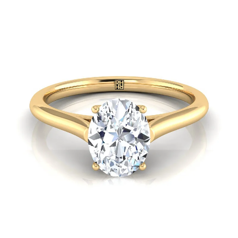 unique wedding bands for men-18K Yellow Gold Oval  Cathedral Style Comfort Fit Solitaire Engagement Ring